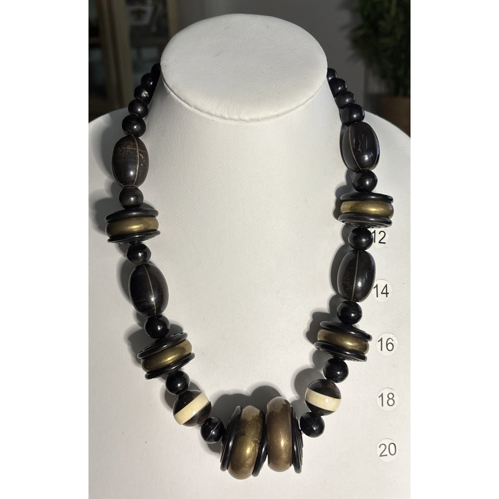 Vintage Black Bronze Tone Chunky Beaded Statement Necklace Barrel Clasp